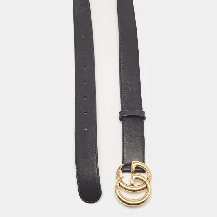Pre Owned Gucci Black Leather GG Marmont Buckle Belt 75CM