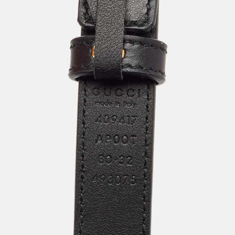 Pre Owned Gucci Black Leather GG Marmont Slim Belt 80 CM