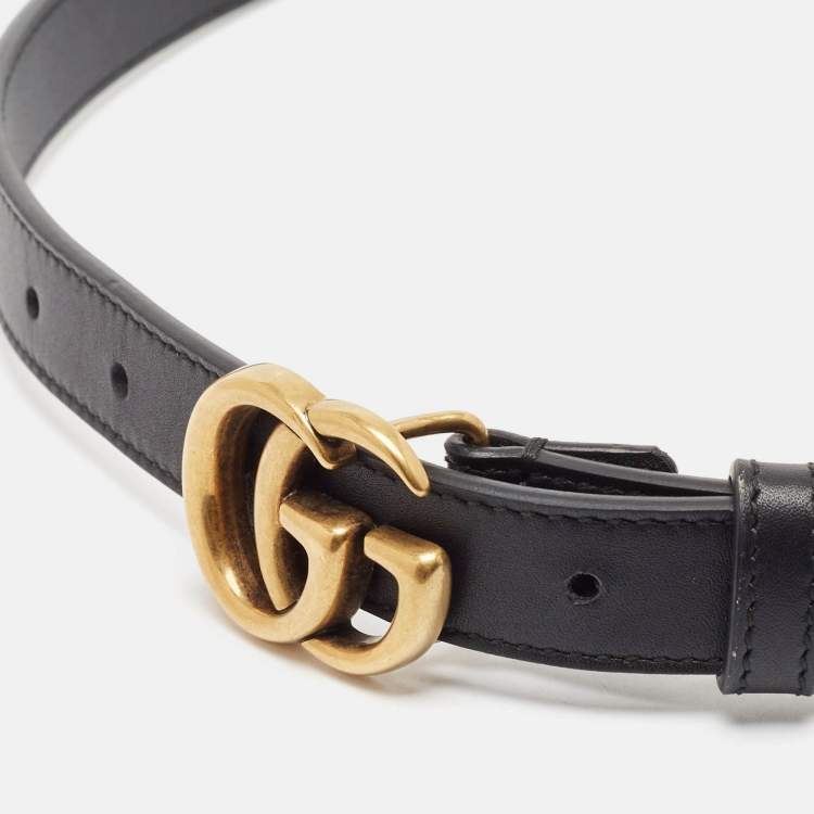 Pre Owned Gucci Black Leather GG Marmont Slim Belt 80 CM