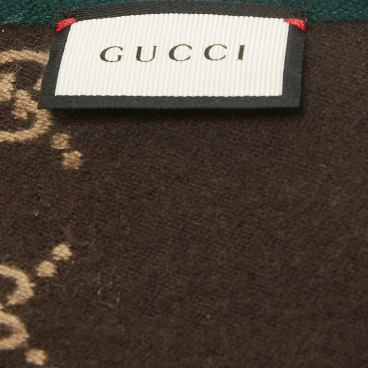 Pre Owned Gucci Brown/Green GG Simple Ripon Wool Scarf