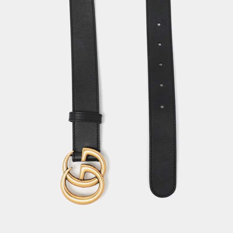 Pre Owned Gucci Black Leather GG Marmont Buckle Belt 85CM