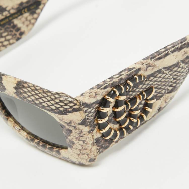 مملوكة مسبقًا Gucci Black/Beige GG0816S Python Rectangular Sunglasses