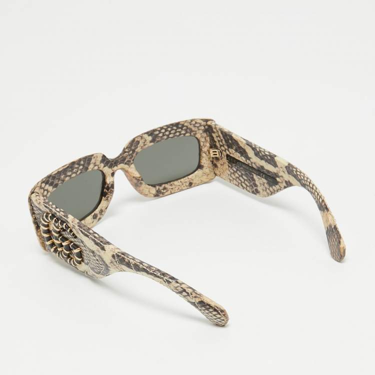 مملوكة مسبقًا Gucci Black/Beige GG0816S Python Rectangular Sunglasses