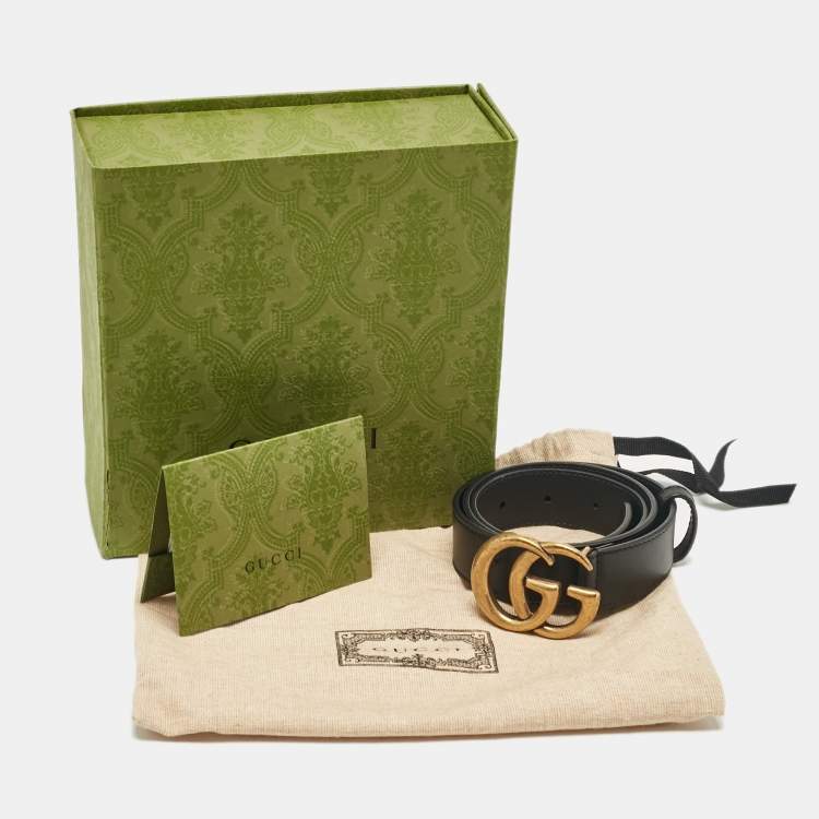 Pre Owned Gucci Black Leather GG Marmont Buckle Belt 80 CM