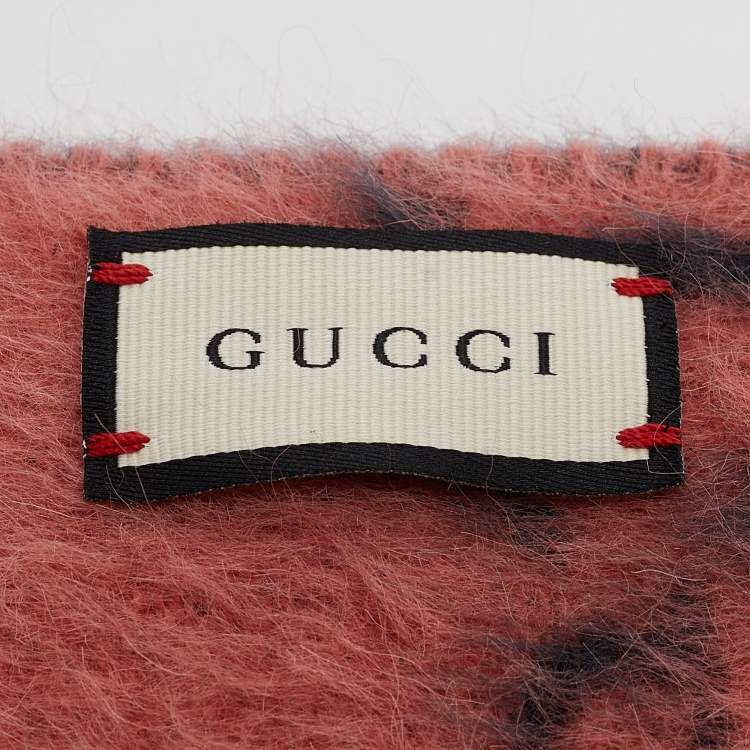 Pre Owned Gucci Pink/Grey GG Web Print Tassel Detail Wool Scarf 