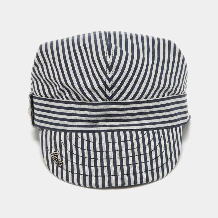 Pre Owned Gucci Navy Blue/White Striped Cotton Cap 
