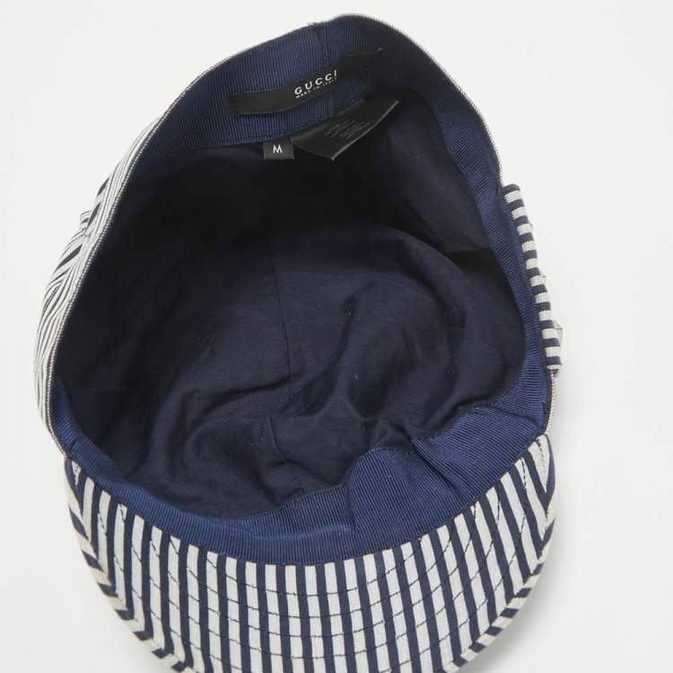 Pre Owned Gucci Navy Blue/White Striped Cotton Cap 
