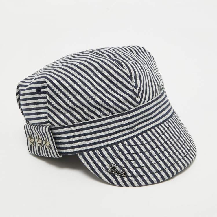 Pre Owned Gucci Navy Blue/White Striped Cotton Cap 