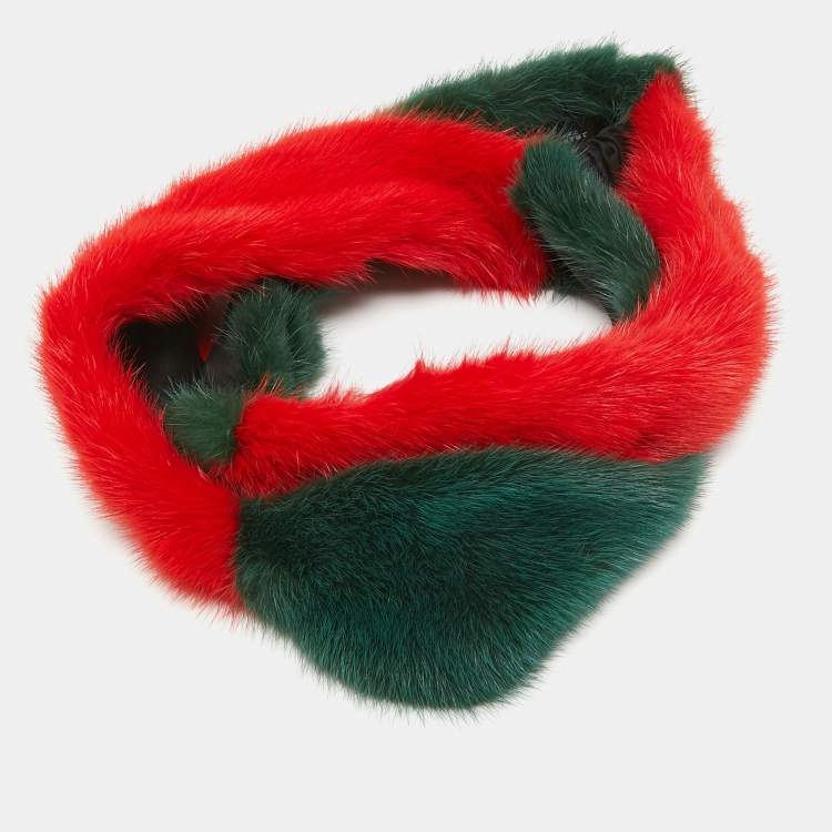 Pre Owned  Gucci Red/Green Mink Fur Headband L