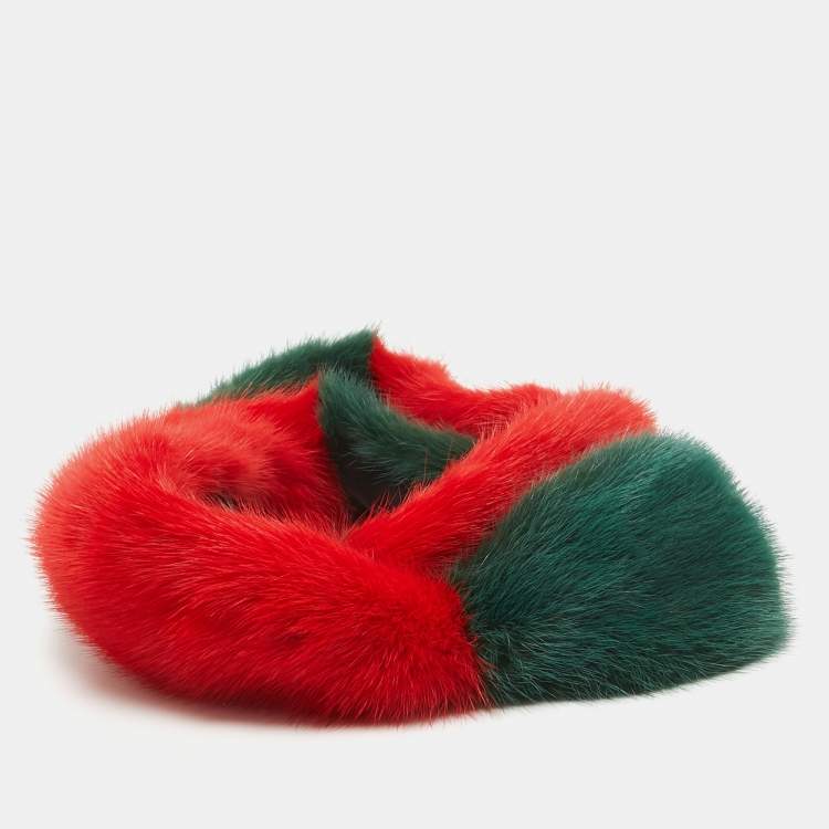 Pre Owned  Gucci Red/Green Mink Fur Headband L