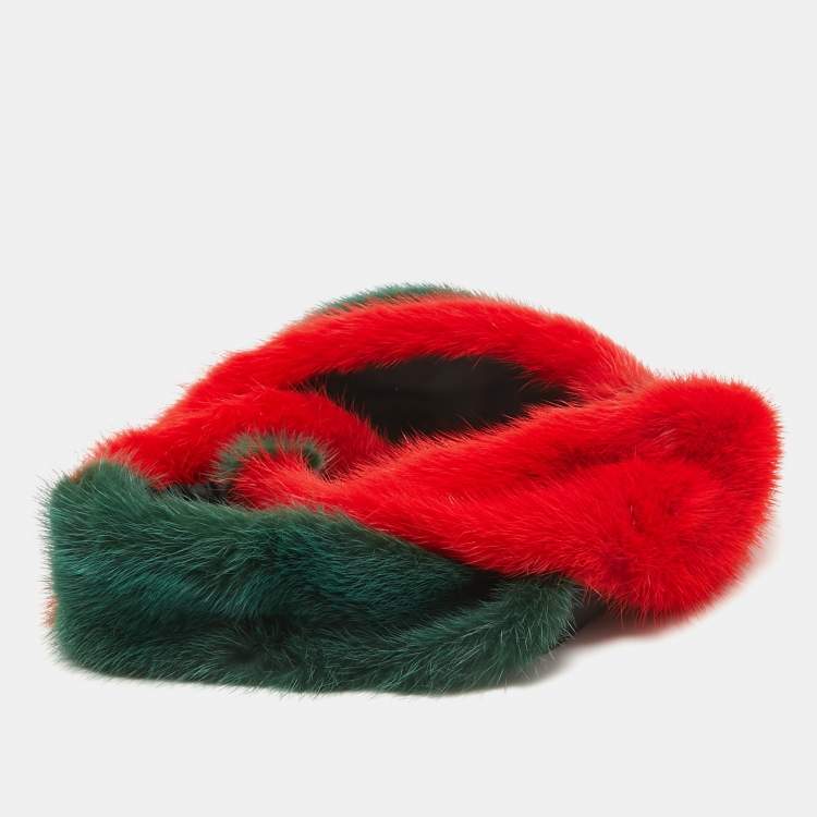 Pre Owned  Gucci Red/Green Mink Fur Headband L