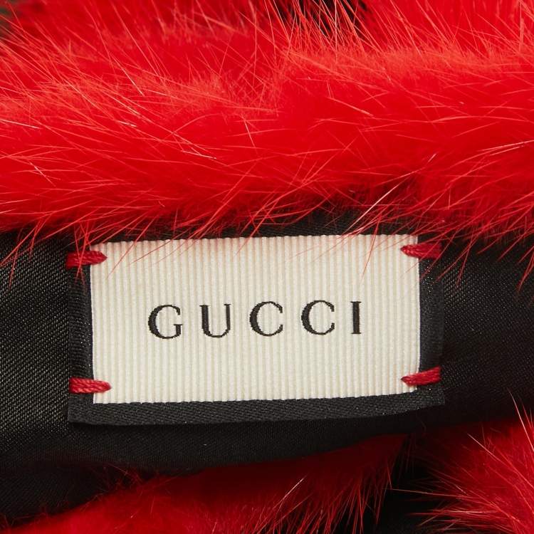 Pre Owned  Gucci Red/Green Mink Fur Headband L