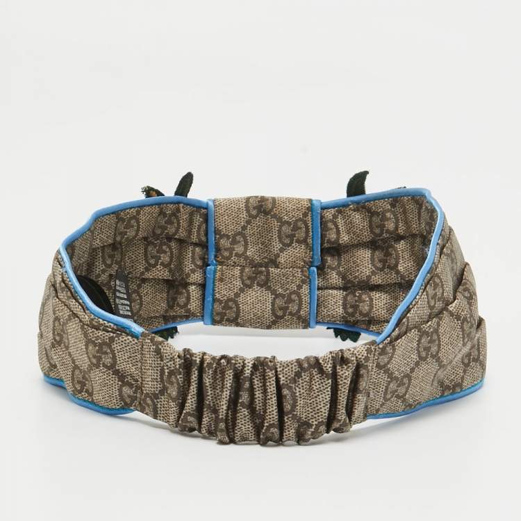 Pre Owned Gucci Brown Guccissima Bee & Floral Appliqué Silk Headband