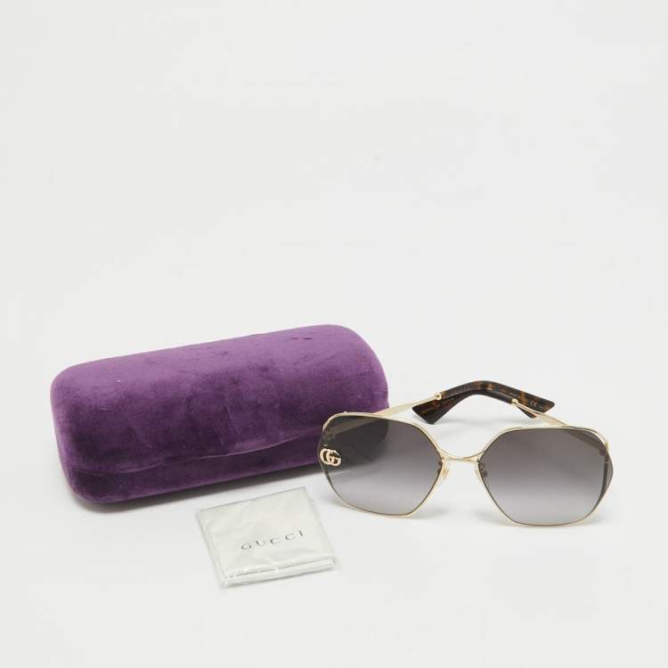 Pre Owned Gucci Gold Tone/Grey Gradient GG0818SA Geometric Sunglasses