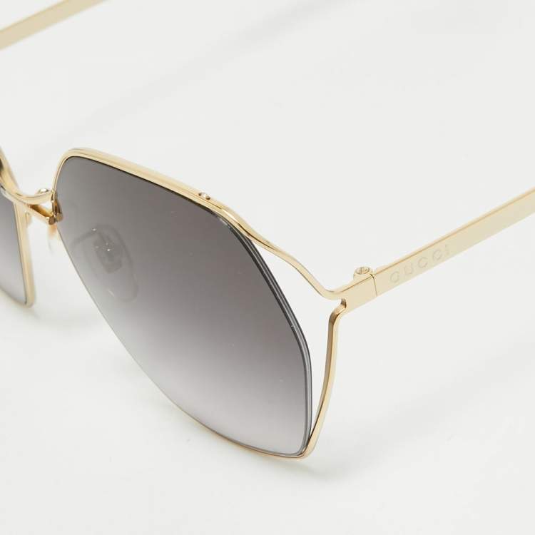 Pre Owned Gucci Gold Tone/Grey Gradient GG0818SA Geometric Sunglasses