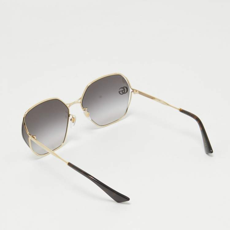 Pre Owned Gucci Gold Tone/Grey Gradient GG0818SA Geometric Sunglasses
