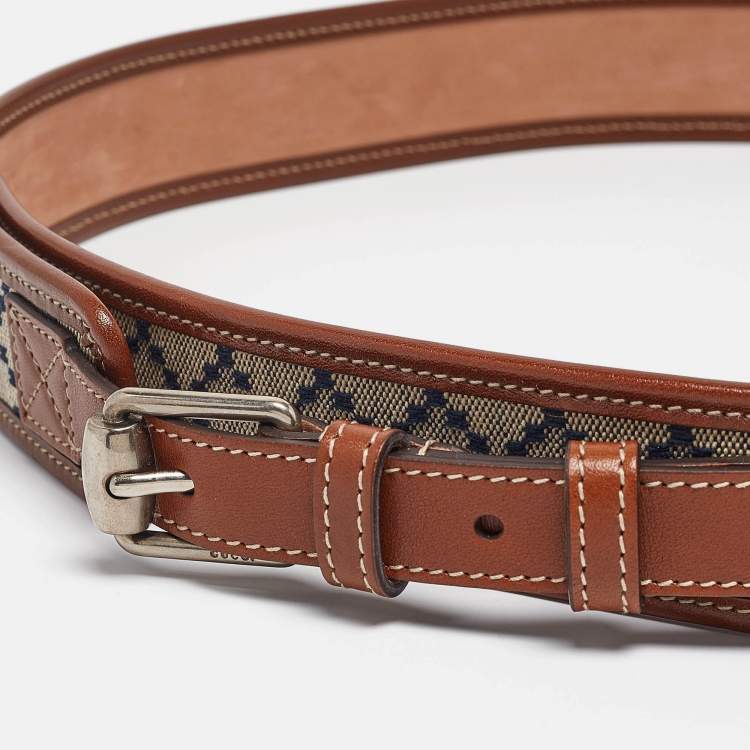 Pre Owned Gucci Beige/Brown Diamante Canvas and Leather Buckle Belt 105 CM