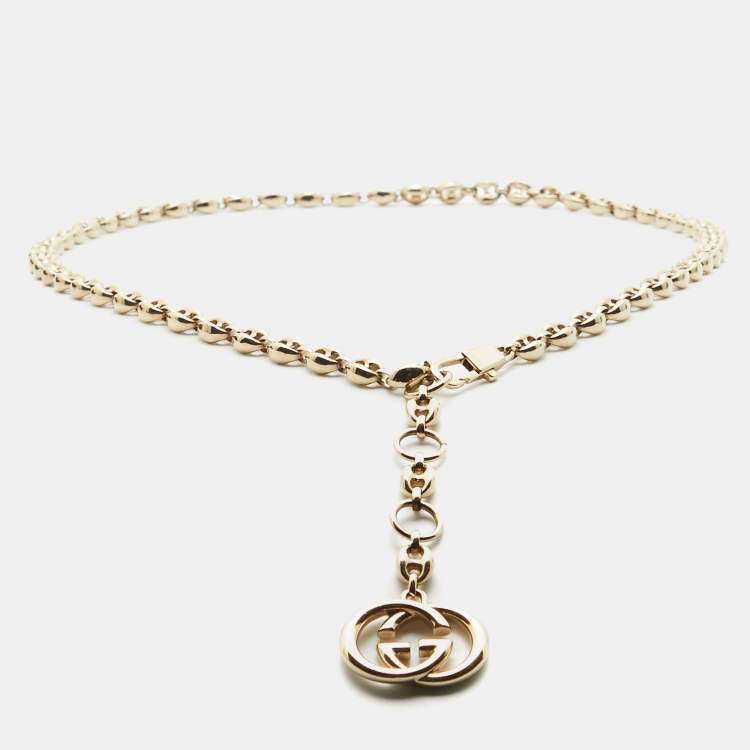 Pre Owned Gucci Gold Tone Interlocking G Waist Belt