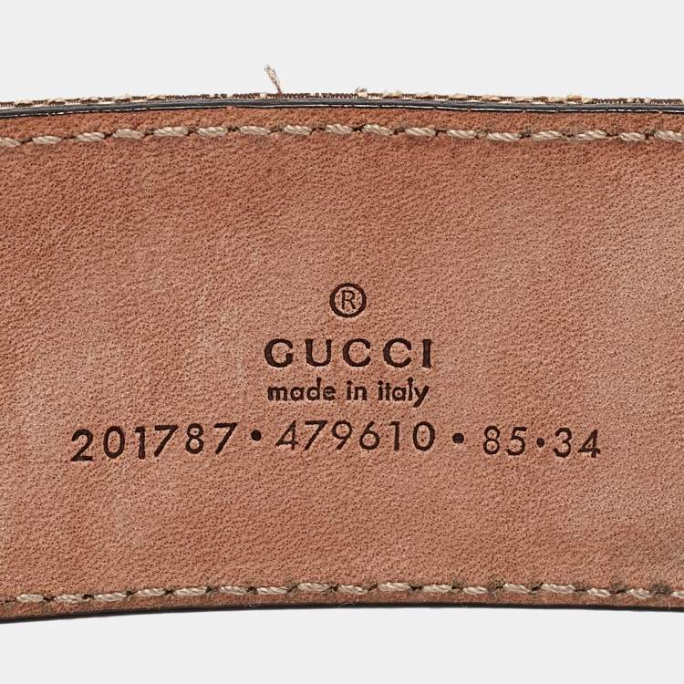 Pre Owned Gucci Black/Beige GG Canvas and Patent Leather Full Moon Belt 85CM