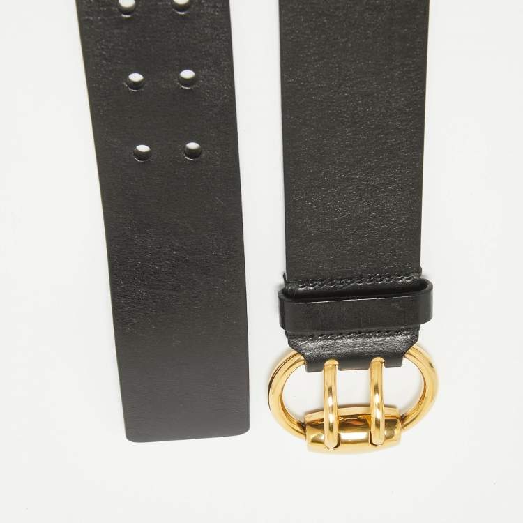 Pre Owned Gucci Black Leather Horsebit Round Buckle Belt 95CM