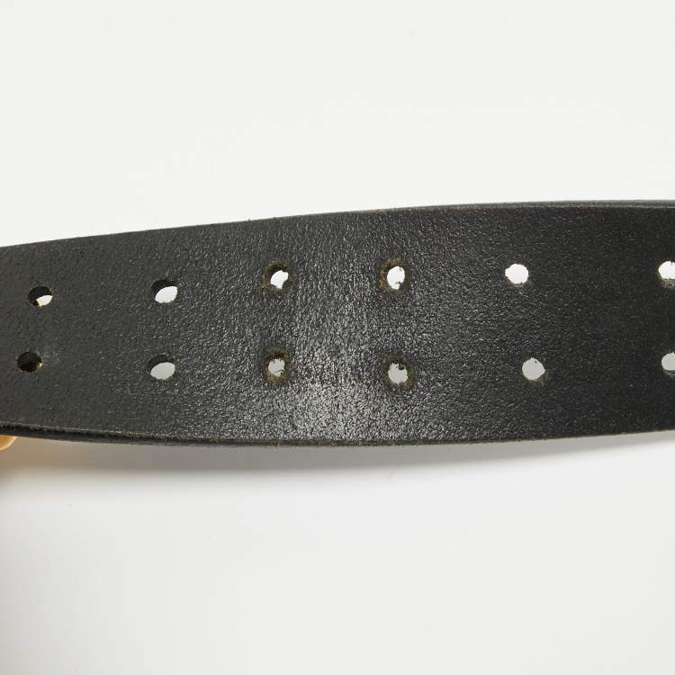 Pre Owned Gucci Black Leather Horsebit Round Buckle Belt 95CM