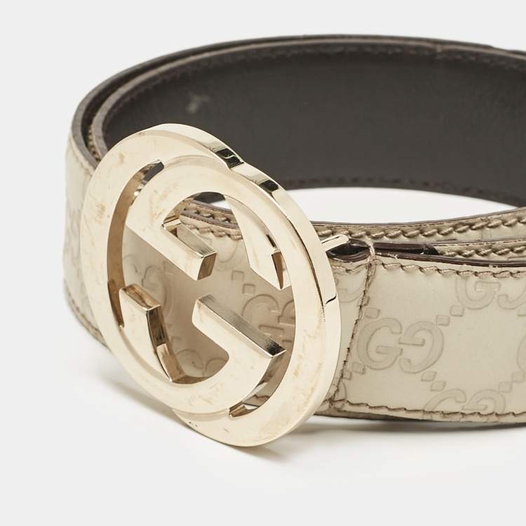 Pre Owned Gucci Off White Guccissima Leather Interlocking G Buckle Belt 85CM