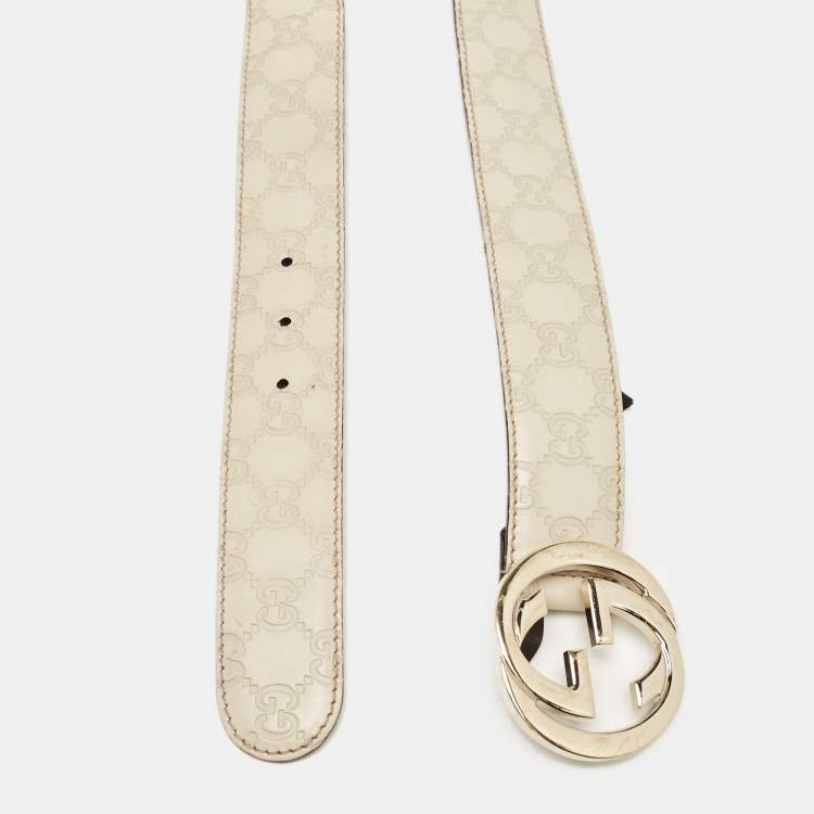Pre Owned Gucci Off White Guccissima Leather Interlocking G Buckle Belt 85CM