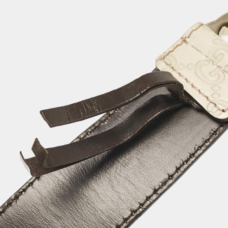Pre Owned Gucci Off White Guccissima Leather Interlocking G Buckle Belt 85CM