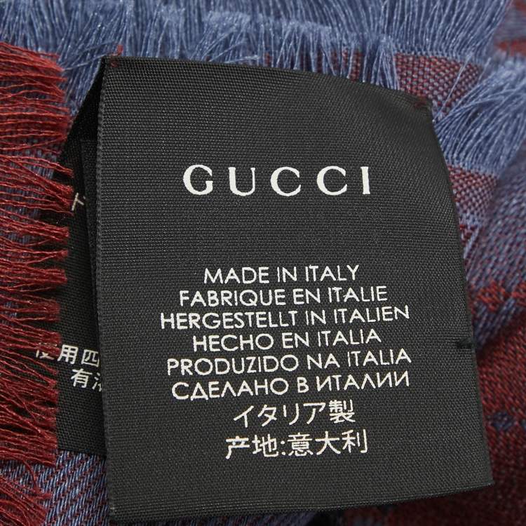 Pre Owned Gucci Blue/Red GG Web Wool Blend Square Scarf 