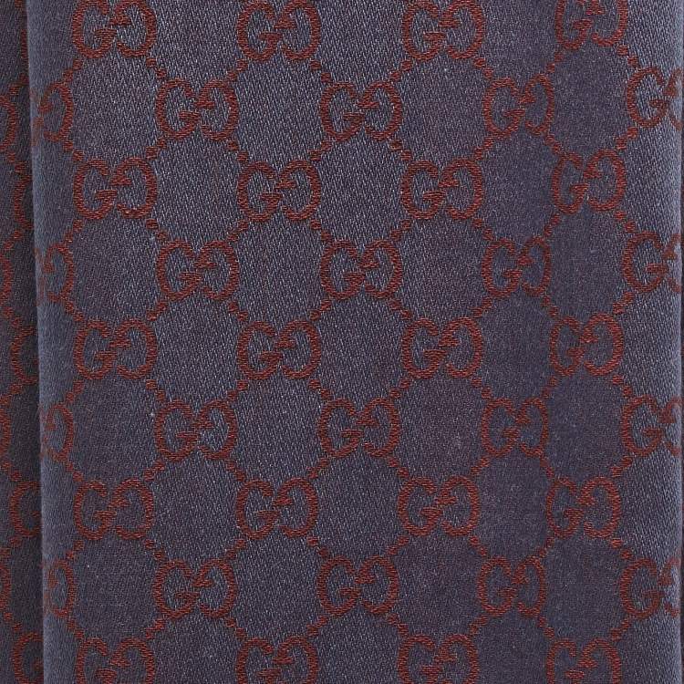 Pre Owned Gucci Blue/Red GG Web Wool Blend Square Scarf 