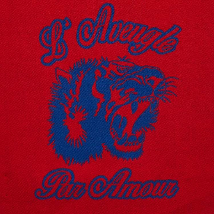 Pre Owned Gucci Blue/Red Tiger Jacquard Wool L'Aveugle Par Amour Scarf