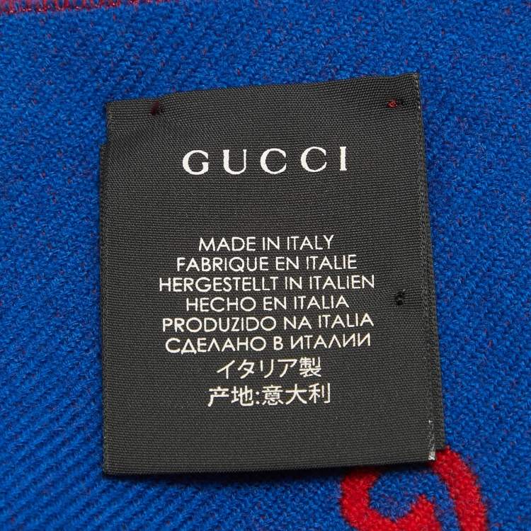 Pre Owned Gucci Blue/Red Tiger Jacquard Wool L'Aveugle Par Amour Scarf