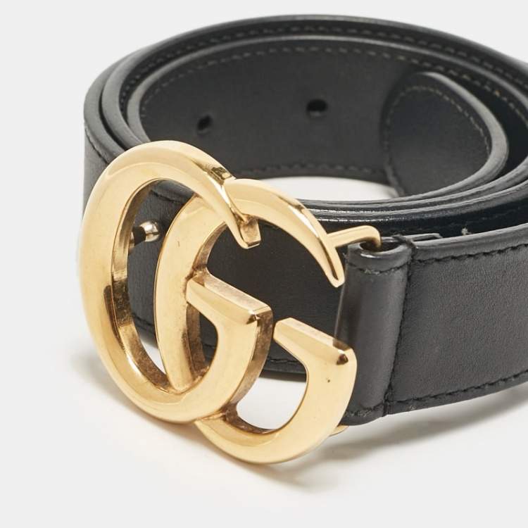 Pre Owned Gucci Black Leather GG Marmont Buckle Belt 75CM
