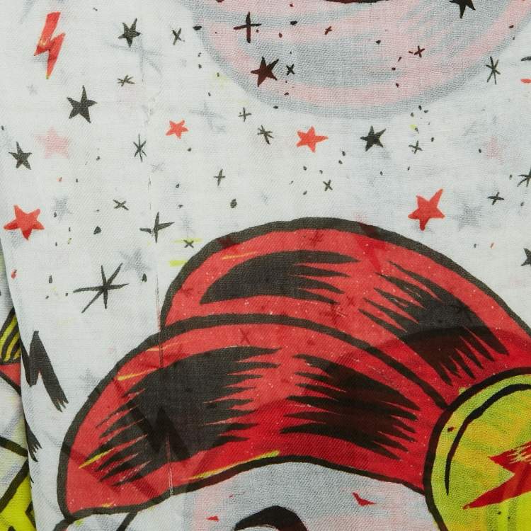 Pre Owned Gucci Yellow Magician Print Cotton Square Scarf