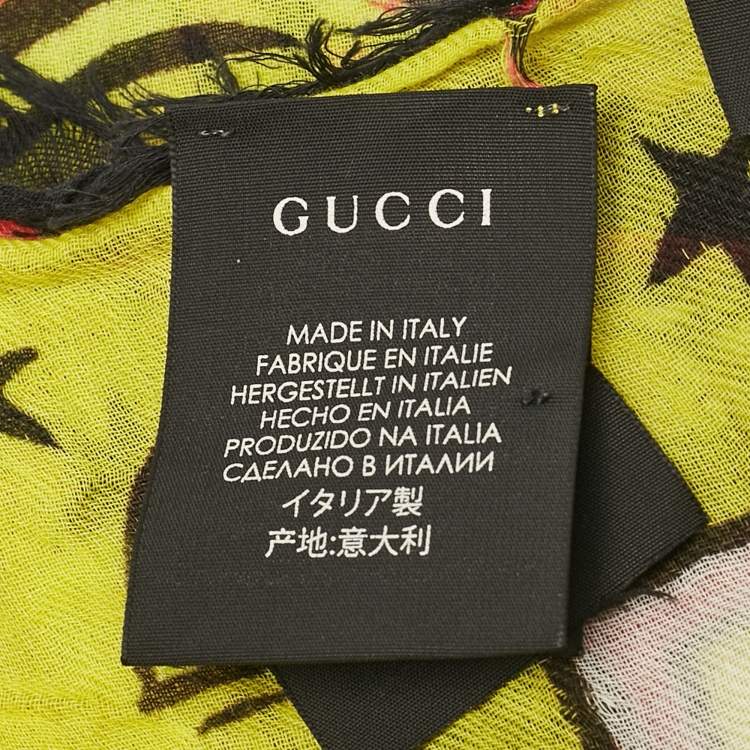 Pre Owned Gucci Yellow Magician Print Cotton Square Scarf