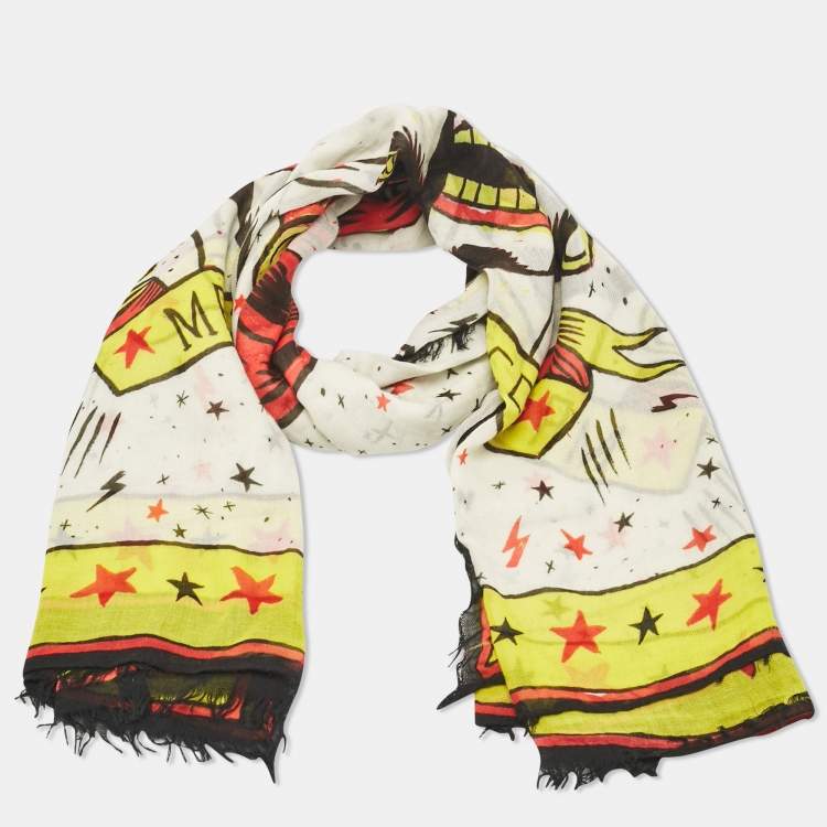 Pre Owned Gucci Yellow Magician Print Cotton Square Scarf