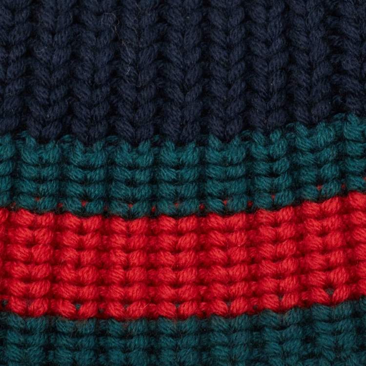 Pre Owned Gucci Black Web Rib Knit Wool Beanie M