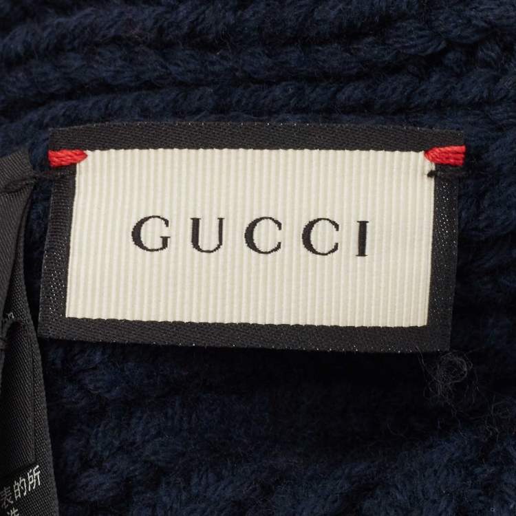 Pre Owned Gucci Black Web Rib Knit Wool Beanie M