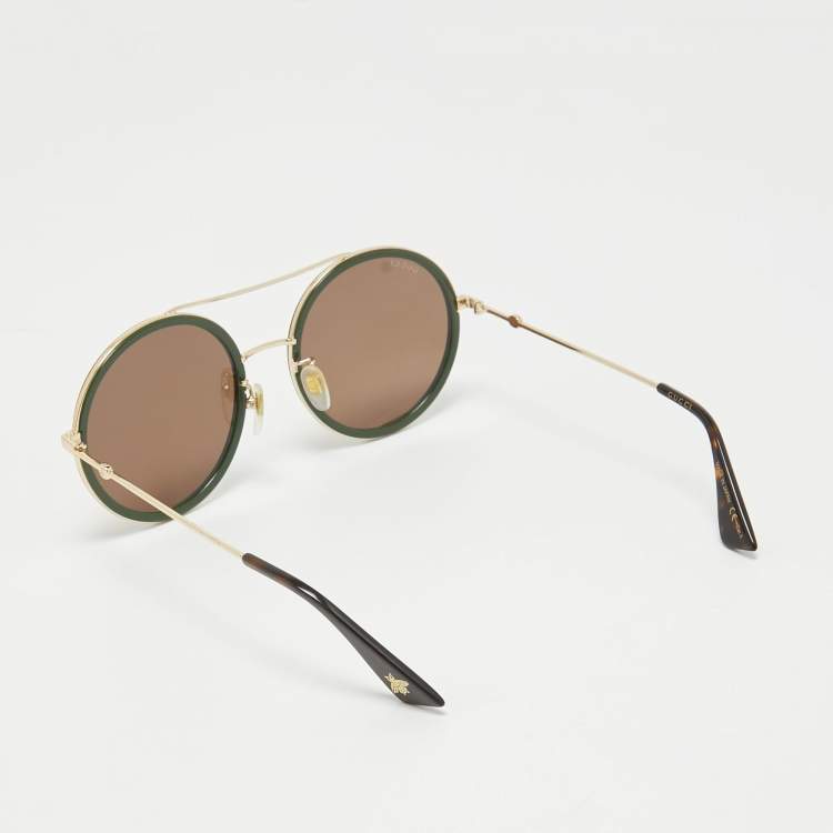 Pre Owned Gucci Green/Red Mirrored GG0061S Round Sunglasses