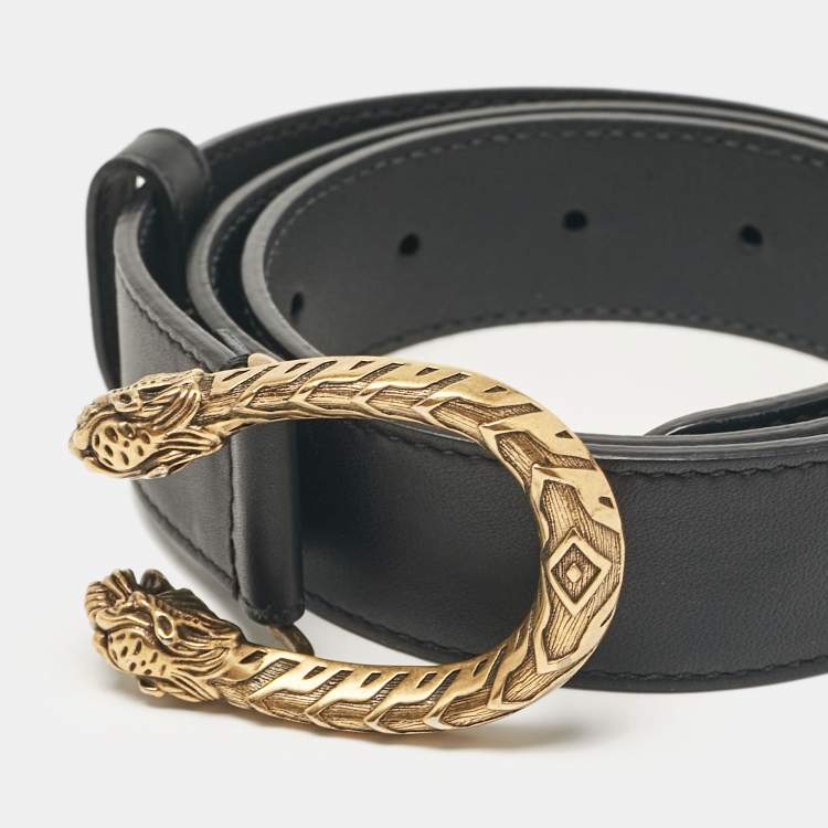 Pre Owned Gucci Black Leather Dionysus Buckle Belt 80 CM