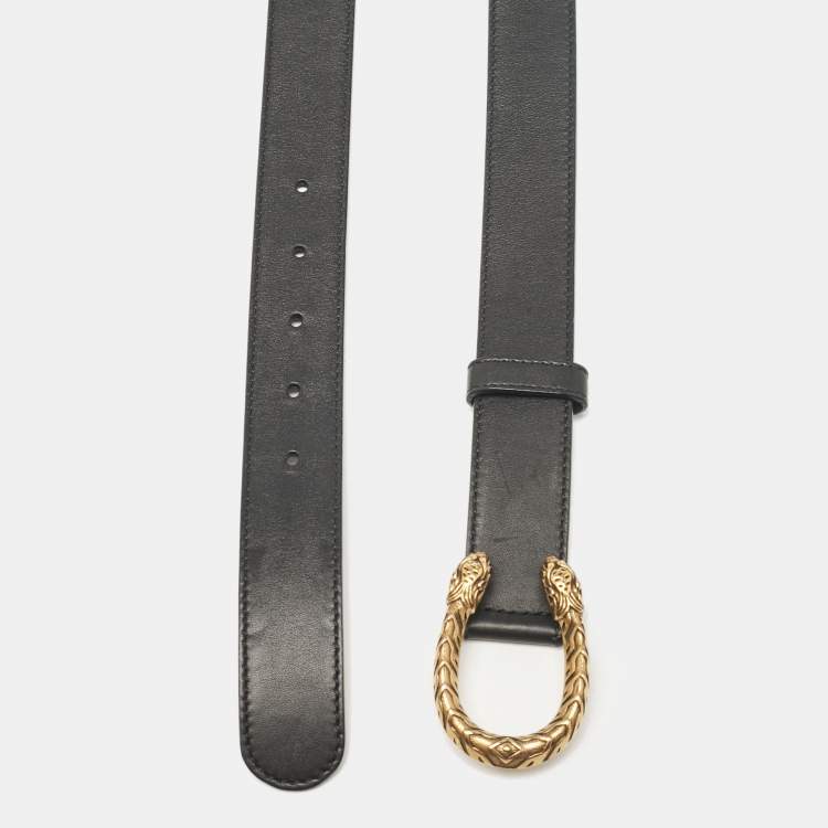 Pre Owned Gucci Black Leather Dionysus Buckle Belt 80 CM