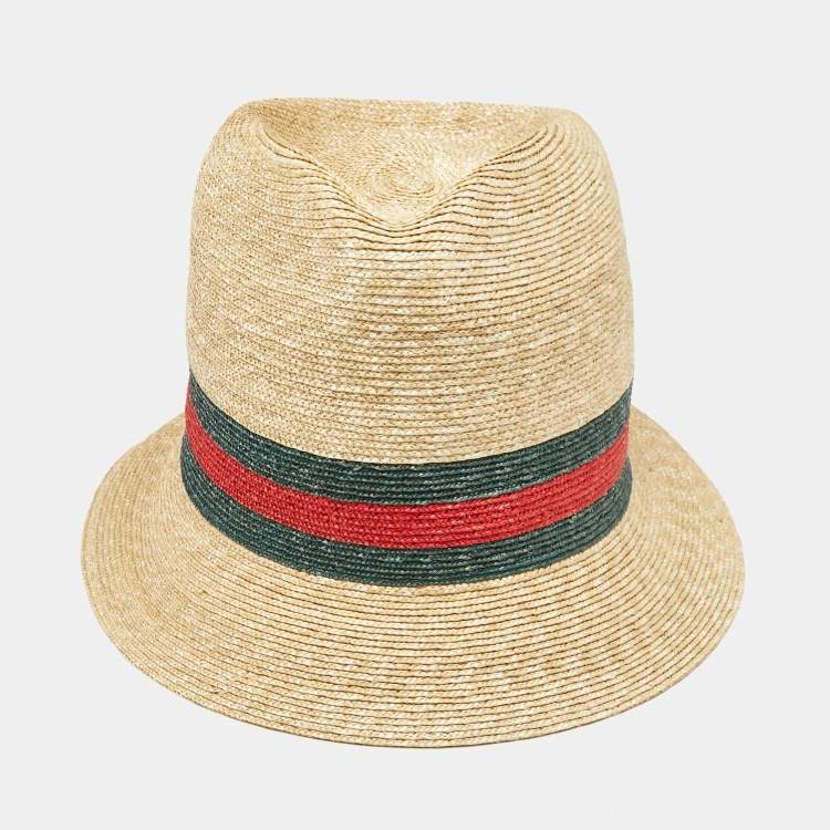 Gucci Brown Web Straw Fedora Hat Gucci TLC