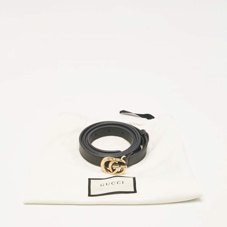Pre Owned Gucci Black Leather GG Marmont Slim Belt 120 CM