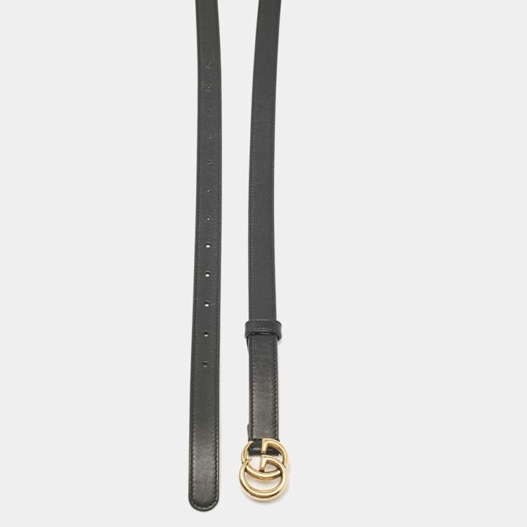 Pre Owned Gucci Black Leather GG Marmont Slim Belt 120 CM
