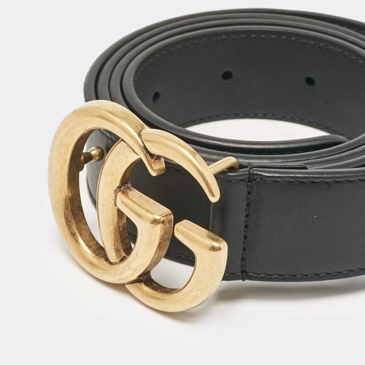 Pre Owned Gucci Black Leather GG Marmont Buckle Belt 95CM
