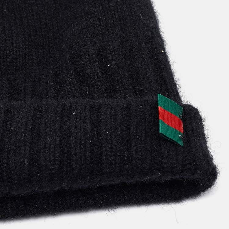 Pre Owned Gucci Black Rib Knit Cashmere Beanie