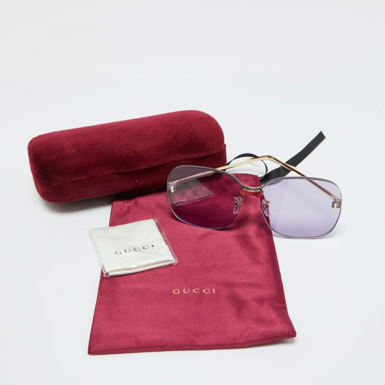 Pre Owned Gucci Gold Tone/Purple GG0355S Oversized Rimless Sunglasses
