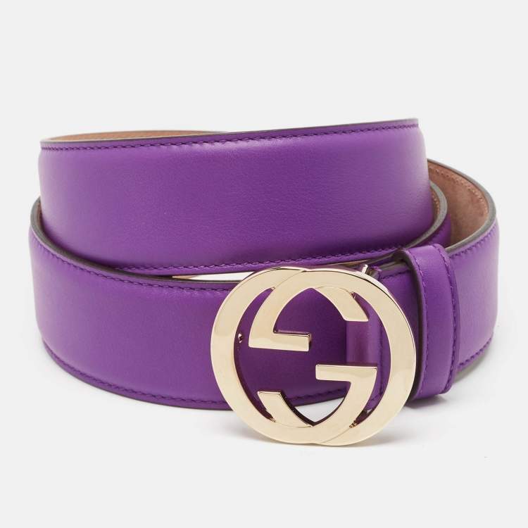 مملوكة مسبقًا Gucci Purple Leather Interlocking G Buckle Belt 90CM