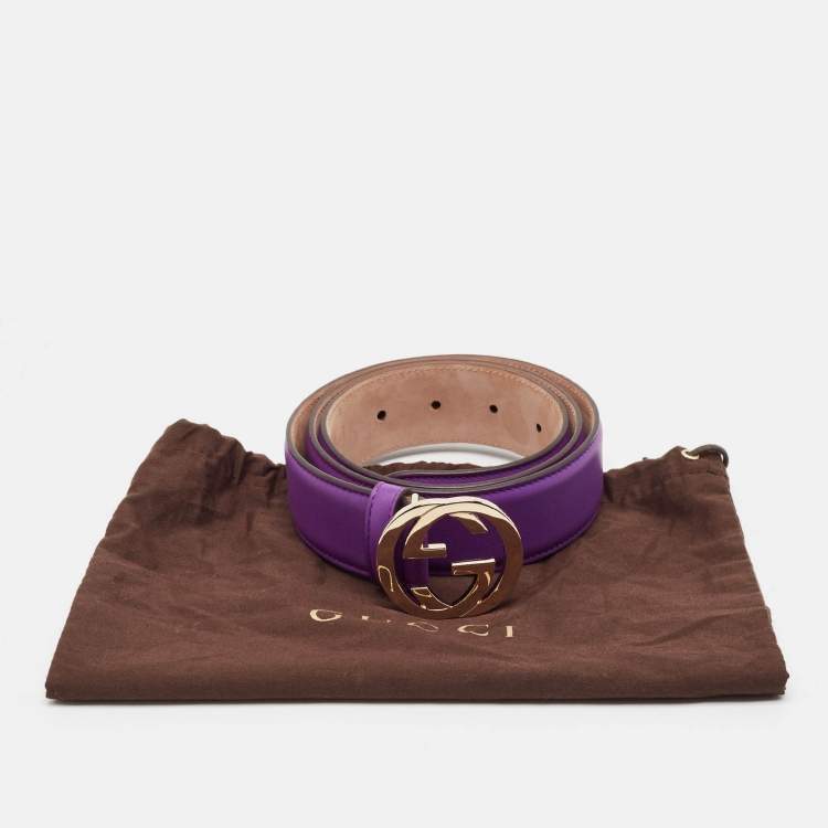 مملوكة مسبقًا Gucci Purple Leather Interlocking G Buckle Belt 90CM