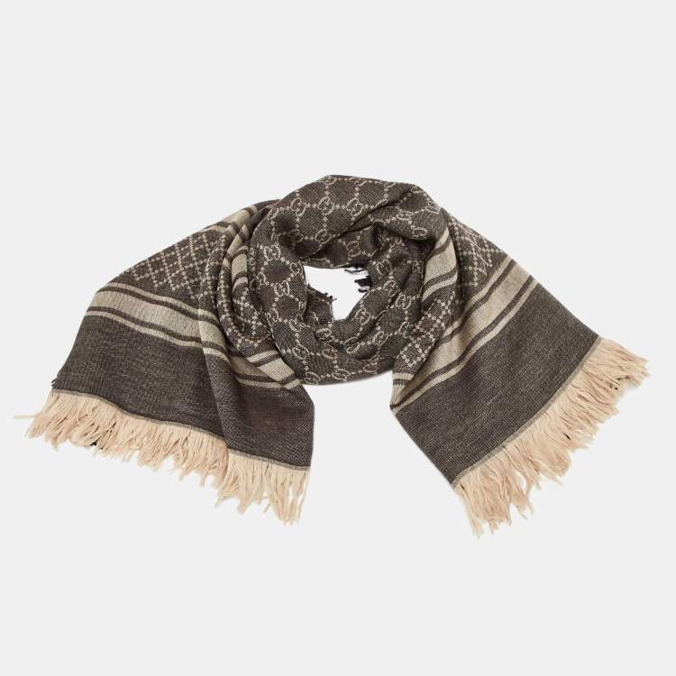 Pre Owned Gucci Brown GG Survive Wool & Silk Scarf